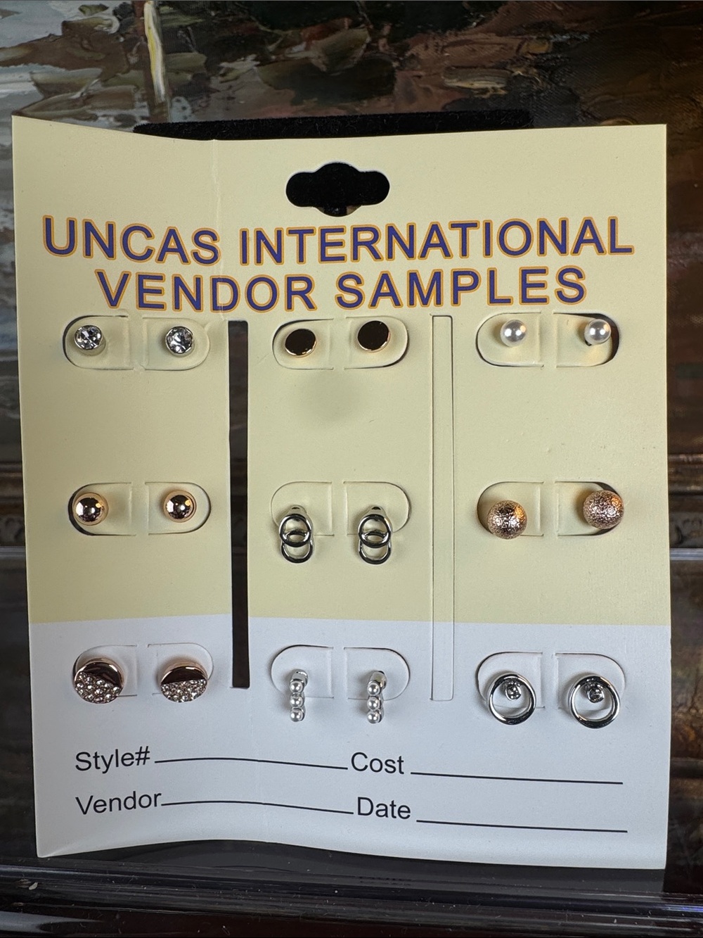 0787-Assorted Stud Earring Sample Card - Mixed Metal and Pearl